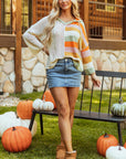 Beige Oversized Colorblock V Neck Hooded Sweater - Toi ‘n’ Moi Ltd