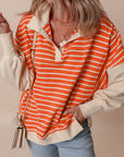Orange Stripe Color Block Loose Fit Collared Drop Shoulder Sweatshirt