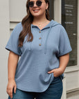 Ashleigh Blue Plus Size Waffle Knit Short Sleeve Drawstring Hoodie - Toi ‘n’ Moi Ltd
