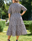 Brown Leopard Tassel Tied Neck Short Sleeve Plus Size Dress - Toi ‘n’ Moi Ltd