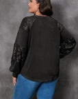 Black Plus Size Sequin Patchwork Crew Neck Long Sleeve Top - Toi ‘n’ Moi Ltd