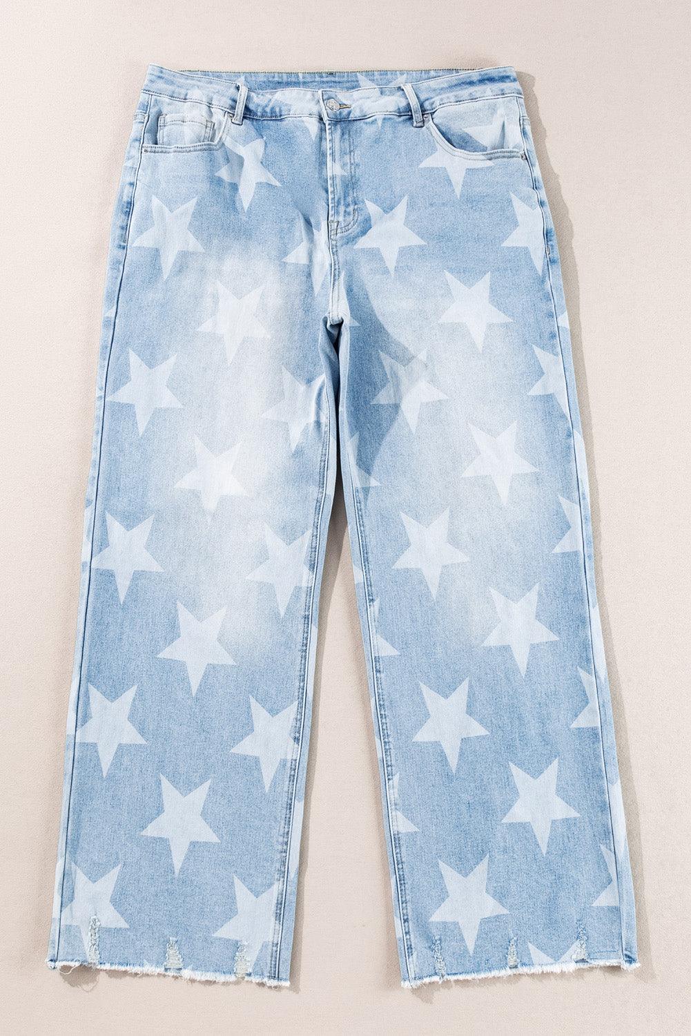 Beau Blue High Waist Star Pattern Plus Size Jeans - Toi ‘n’ Moi Ltd