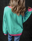 Sweat-shirt oversize à rayures bleu ciel et bordures contrastées