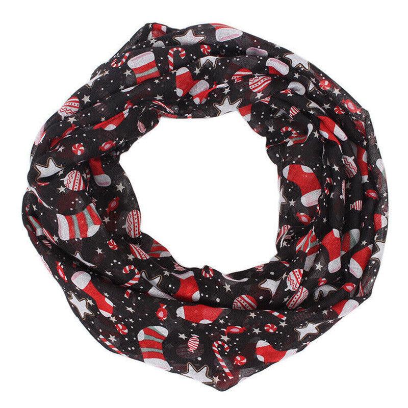 Womens Ladies Christmas Festive Scarf Santa Claus Snowman Print Winter Gifts UK - Toi ‘n’ Moi Ltd