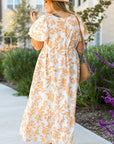 Apricot Floral Print Puff Short Sleeve Resort Plus Size Maxi Dress - Toi ‘n’ Moi Ltd