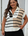 Black Stripe Colorblock Quarter Zip Collar Sweater Vest - Toi ‘n’ Moi Ltd