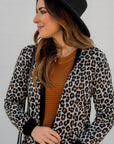 Black Leopard Patched Pocket Open Front Cardigan - Toi ‘n’ Moi Ltd