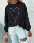 Black Rhinestone Heart Pattern Valentines Fashion Sweatshirt - Toi ‘n’ Moi Ltd