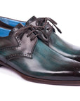 Paul Parkman Turquoise & Brown Medallion Toe Derby Shoes (ID