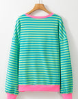 Sweat-shirt oversize à rayures bleu ciel et bordures contrastées