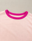 Sweat-shirt oversize à coutures apparentes et patchwork d'étoiles rose clair