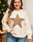 Beige Star Shape Studded Crew Neck Plus Size T Shirt - Toi ‘n’ Moi Ltd