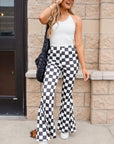 Black Checkerboard High Rise Casual Flared Pants - Toi ‘n’ Moi Ltd