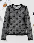 Black Bow Pattern Accent Mesh Long Sleeve Top - Toi ‘n’ Moi Ltd