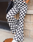 Black Checkerboard High Rise Casual Flared Pants - Toi ‘n’ Moi Ltd