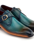 Paul Parkman Men's Single Monkstrap Shoes Turquoise & Brown (ID