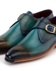 Paul Parkman Men's Single Monkstrap Shoes Turquoise & Brown (ID