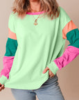 Haut ample à manches longues et patchwork de couleurs vertes