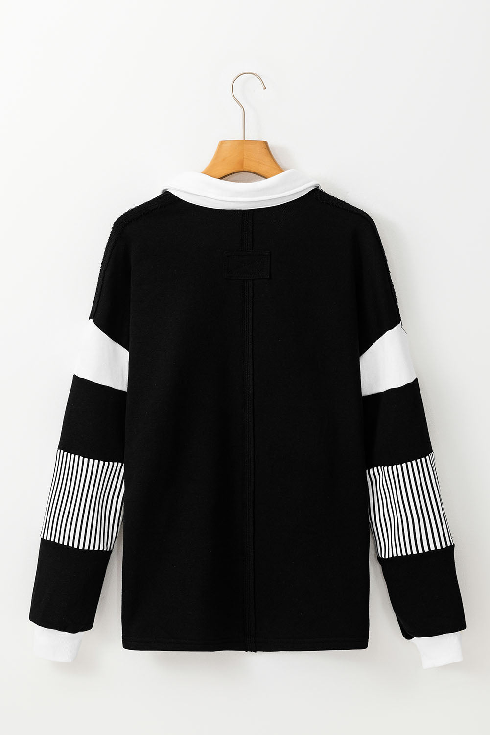 Black Striped Colorblock Patchwork Collar Sweatshirt - Toi ‘n’ Moi Ltd