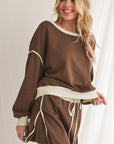 Black Contrast Trim Loose Pullover and Lace-up Waist Skort Set - Toi ‘n’ Moi Ltd