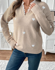 Pull de Saint-Valentin à col en V et dentelle à imprimé cœur gris fumé