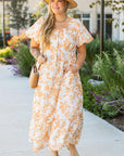 Apricot Floral Print Puff Short Sleeve Resort Plus Size Maxi Dress - Toi ‘n’ Moi Ltd