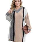 Apricot Mixed Boucl Color Block Plus Size Sweater Dress - Toi ‘n’ Moi Ltd