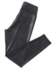 Black Crossed Dip Waist Sleek Leather Leggings - Toi ‘n’ Moi Ltd