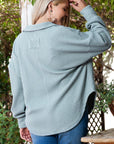 Beau Blue Textured Turn-down V Neck Drop Shoulder Plus Size Top - Toi ‘n’ Moi Ltd