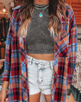 Red Plaid Print Loose Vintage Shirt