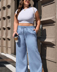 Beau Blue Casual Wide Slit Leg High Waist Loose Plus Size Jeans - Toi ‘n’ Moi Ltd