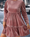 Apricot Pink Plus Size Velvet Ribbed Knit Tiered Ruffled Mini Dress - Toi ‘n’ Moi Ltd