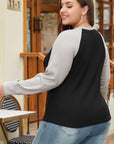 Black Color Contrast Waffle Knit Buttoned Plus Size Top - Toi ‘n’ Moi Ltd