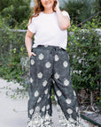 Black Plus Size Geometric Ethnic Print Drawstring Wide Leg Pants - Toi ‘n’ Moi Ltd