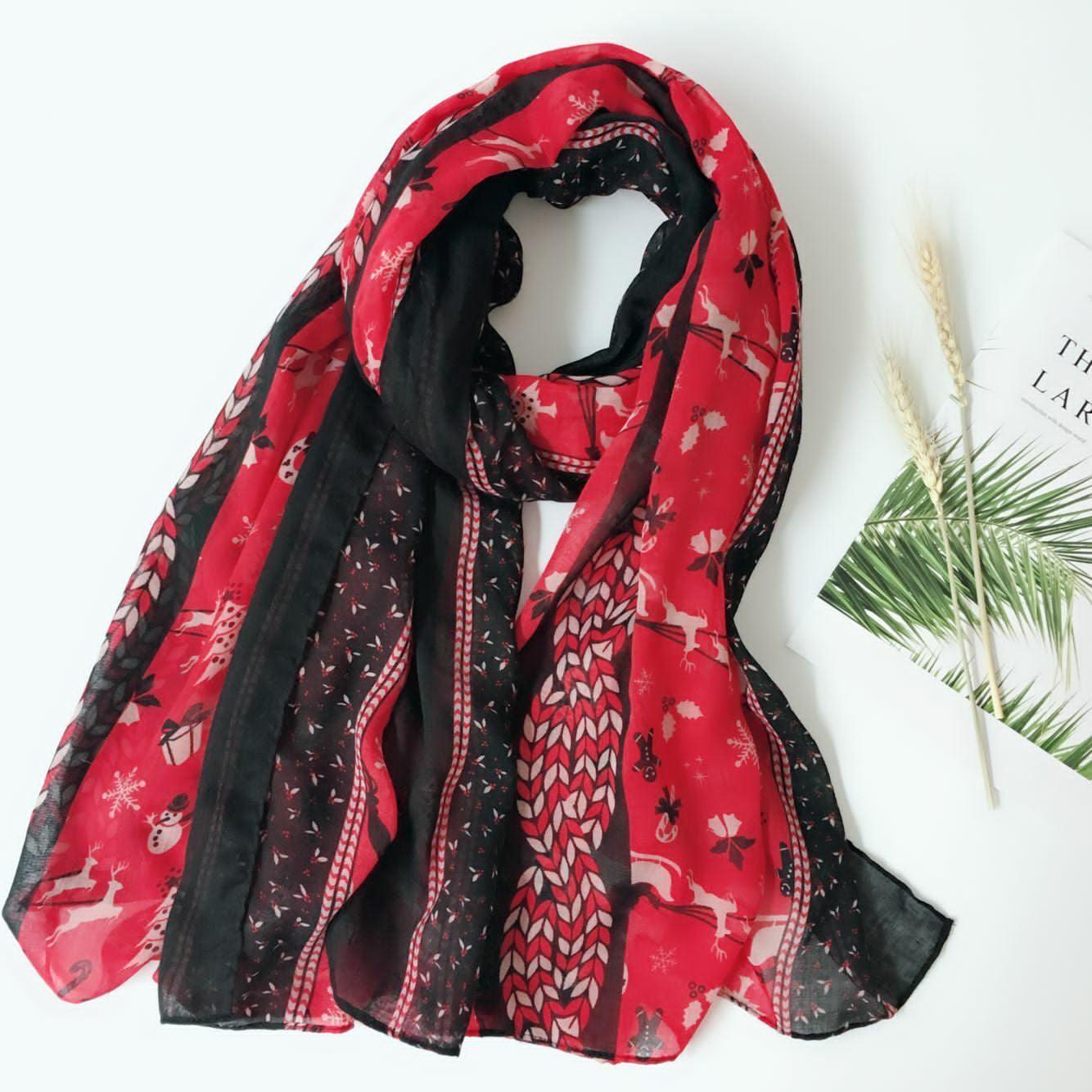 Womens Ladies Christmas Festive Scarf Santa Claus Snowman Print Winter Gifts UK - Toi ‘n’ Moi Ltd