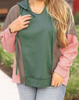 Breen Plus Size Colorblock Patchwork V Neck Hoodie - Toi ‘n’ Moi Ltd
