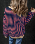 Red Stripe Oversized Contrast Trim Pullover Sweatshirt