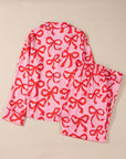 Set pigiama a maniche lunghe con stampa a fiocco rosa da 2 pezzi