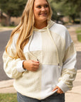 Beige Textured Patchwork Exposed Seam Plus Size Hoodie - Toi ‘n’ Moi Ltd