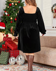 Black Velvet Flounce Sleeve Shirred Bodice Plus Babydoll Dress - Toi ‘n’ Moi Ltd