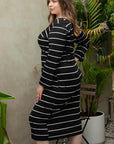 Black Plus Size Striped Loose Long Shift Dress - Toi ‘n’ Moi Ltd