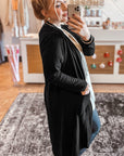 Black Solid Color Open Front Cardigan with Pocket - Toi ‘n’ Moi Ltd
