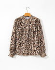 Light French Beige Oversized Leopard Print Balloon Sleeve Casual Shirt