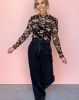 Black Floral Mesh Sheer Long Sleeve Top - Toi ‘n’ Moi Ltd