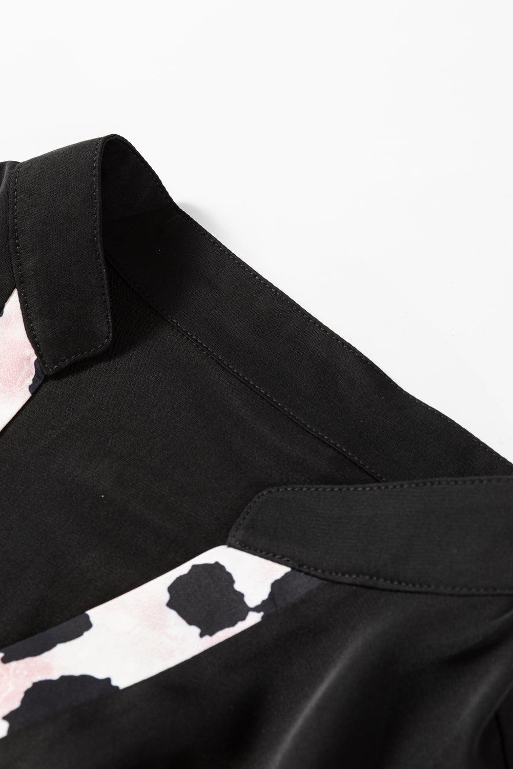 Black Leopard Patchwork Split Neck Ruffle Curvy Dress - Toi ‘n’ Moi Ltd