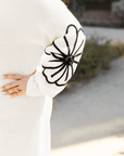 Beige Flower Embroidered Drop Shoulder Open Front Duster Cardigan - Toi ‘n’ Moi Ltd