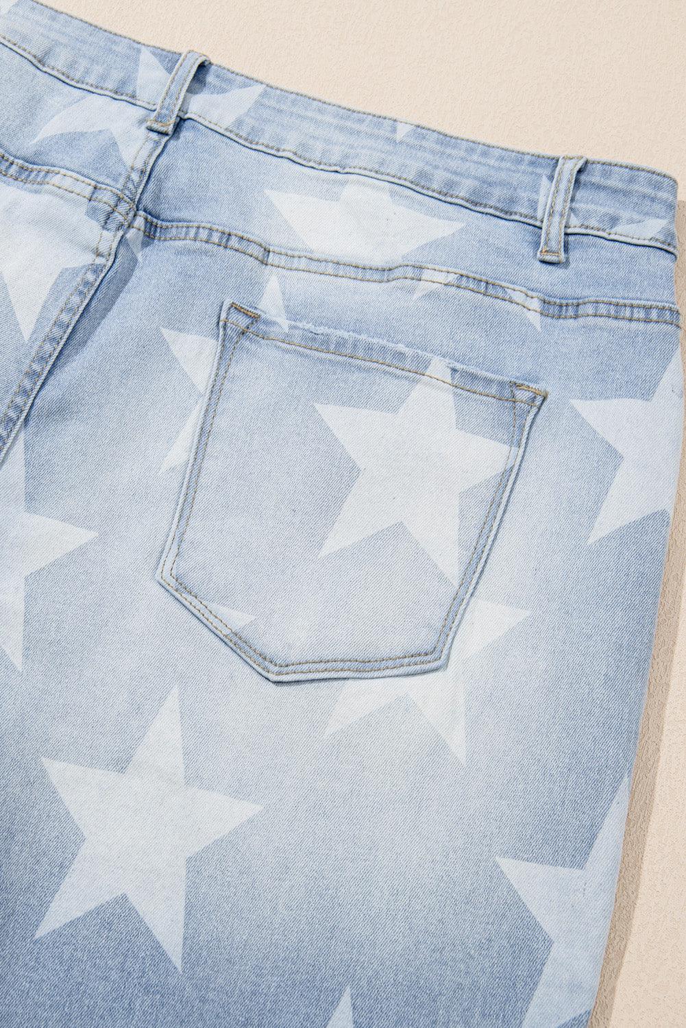 Beau Blue High Waist Star Pattern Plus Size Jeans - Toi ‘n’ Moi Ltd