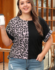 Black Half Leopard Patchwork Plus Size T-shirt - Toi ‘n’ Moi Ltd