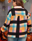 Black Plus Size Checkered Print Sherpa Henley Sweatshirt - Toi ‘n’ Moi Ltd