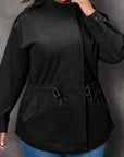Black Plus Size Button Zipped Corduroy Jacket - Toi ‘n’ Moi Ltd